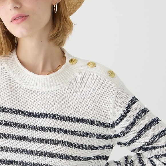 NWT J.Crew Relaxed Linen Beach Sweater With Gold Shoulder Buttons - Picture 5 of 5